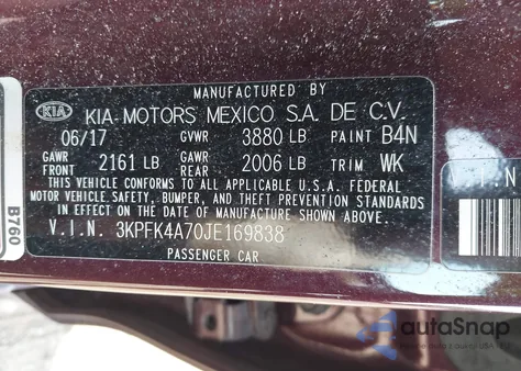 2018 Kia Forte Lx z USA, uszkodzony, nr VIN 3KPFK4A70JE169838